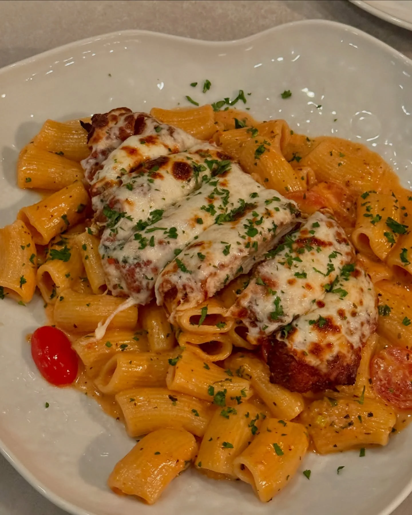 Chicken parmigiana in vodka sauce at Five Corners Ristorante