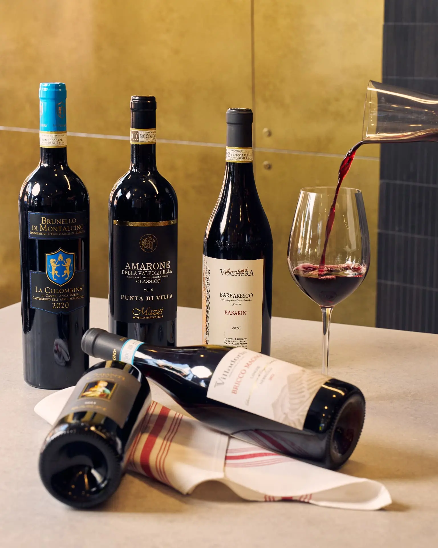 Selection from the wine list at Five Corners Ristorante: Brunello, Amarone, Nebbiolo, Chianti