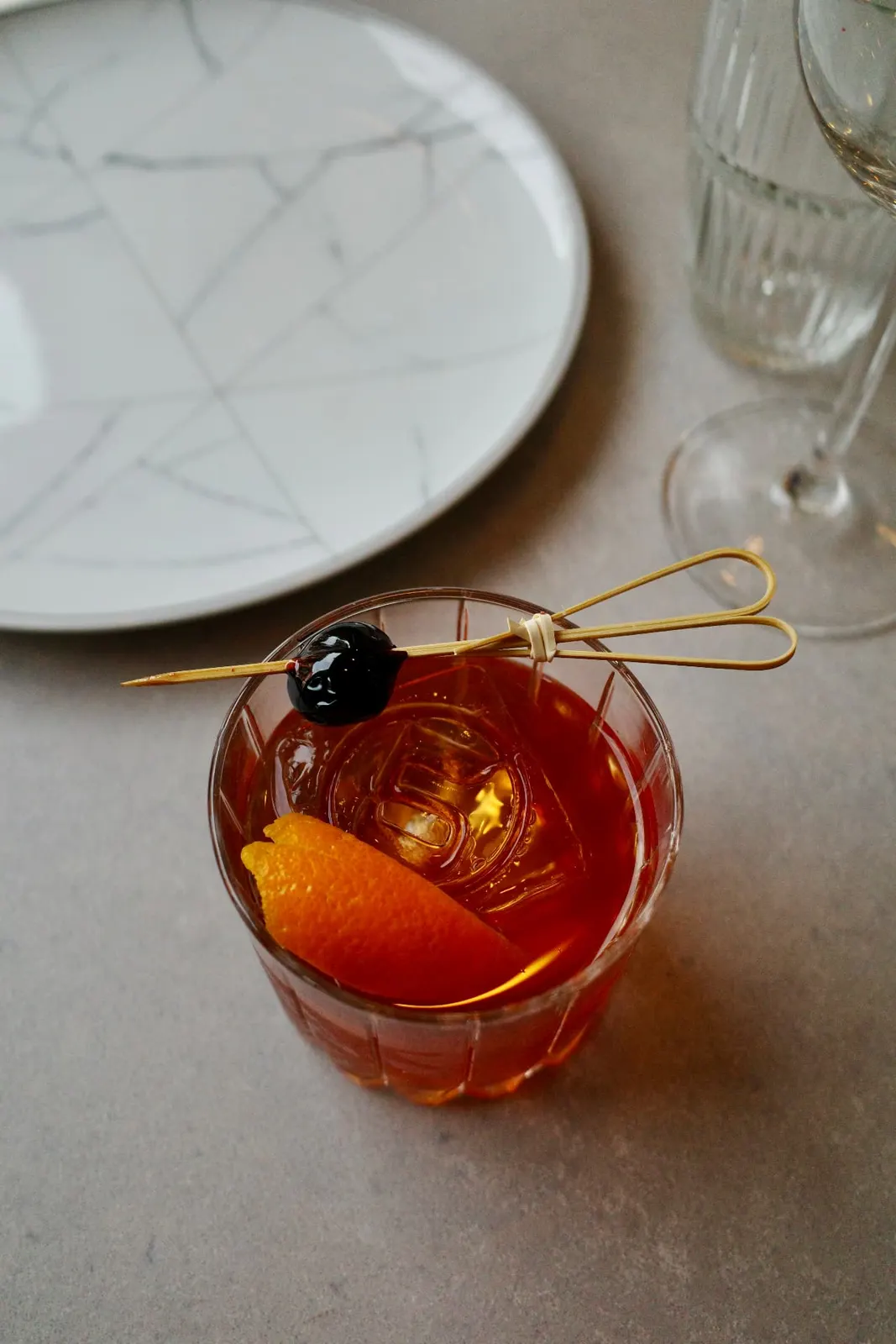 Craft cocktail on the bar at Five Corners Ristorante in Newark's Ironbound